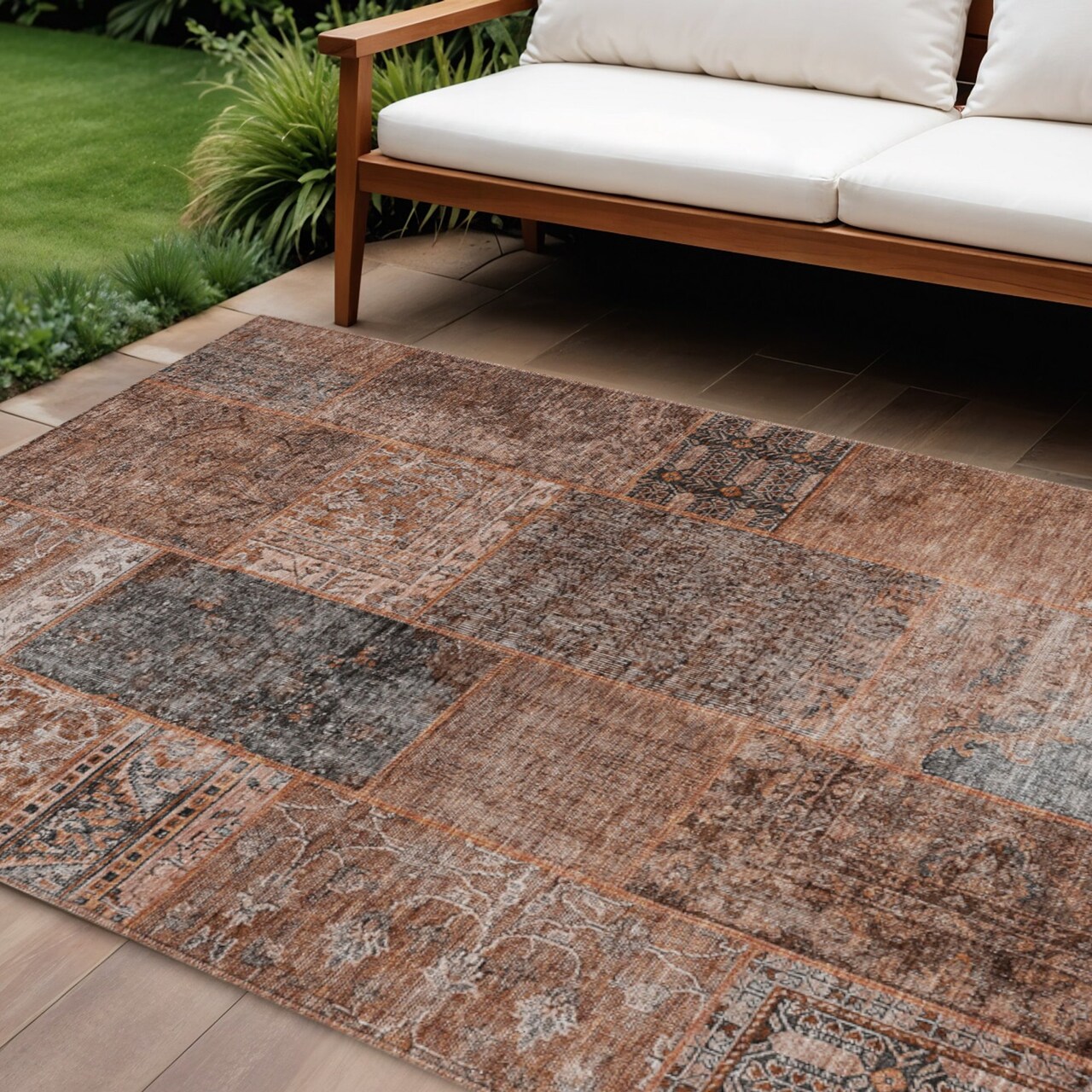 Edge Collections - 10' x 14' - Brown - Washable Patchwork Area Rug for Indoor and Outdoor Use - 1 Piece